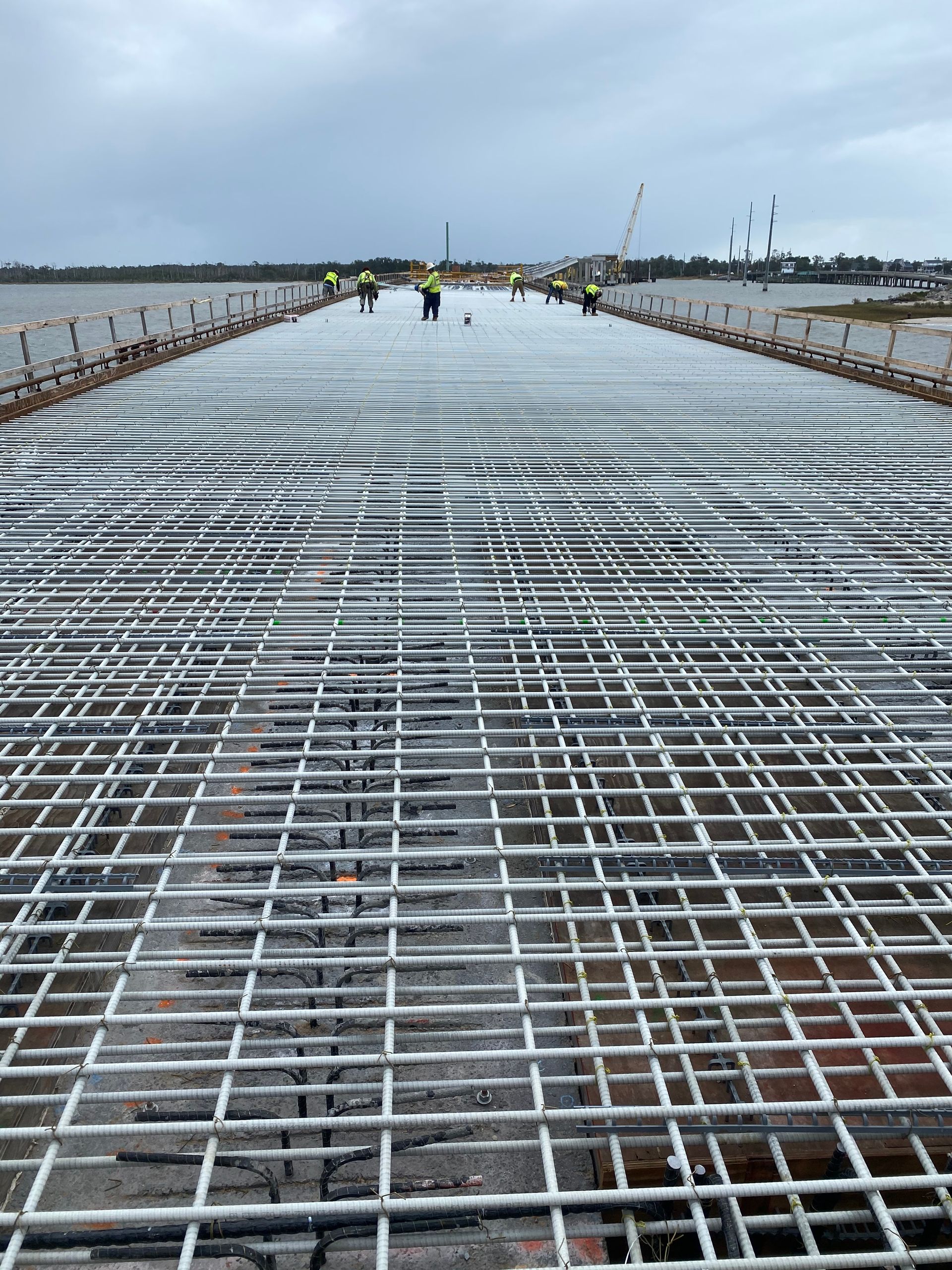 Reinforcement grid installed across a bridge deck