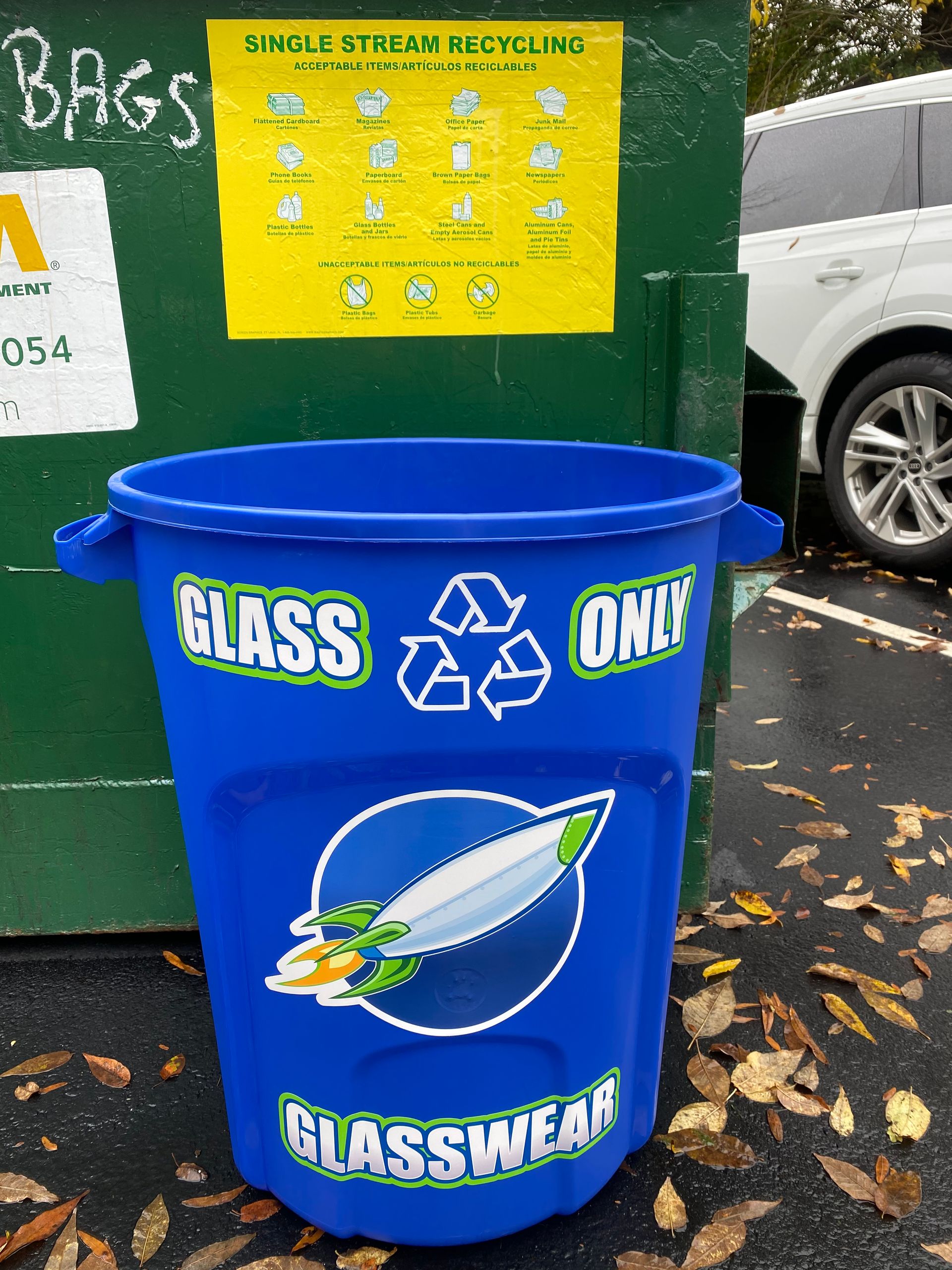 Glass-only recycling collection container